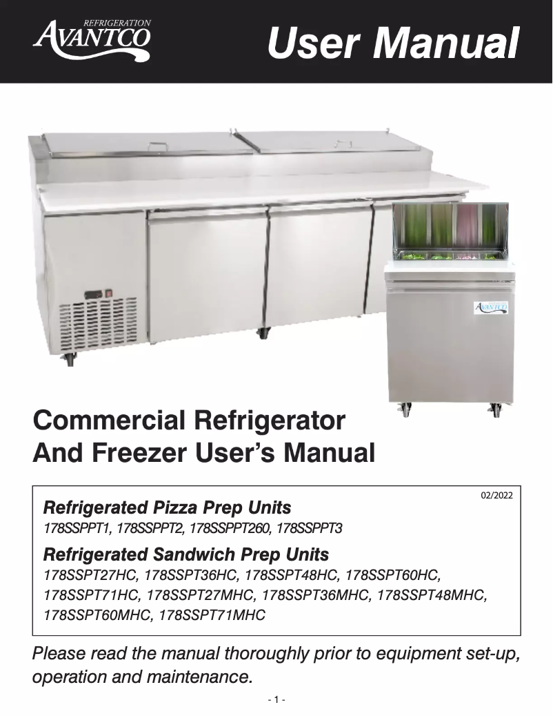 Página 1 del manual Manual de usuario Avantco SS-PT-60M-HC