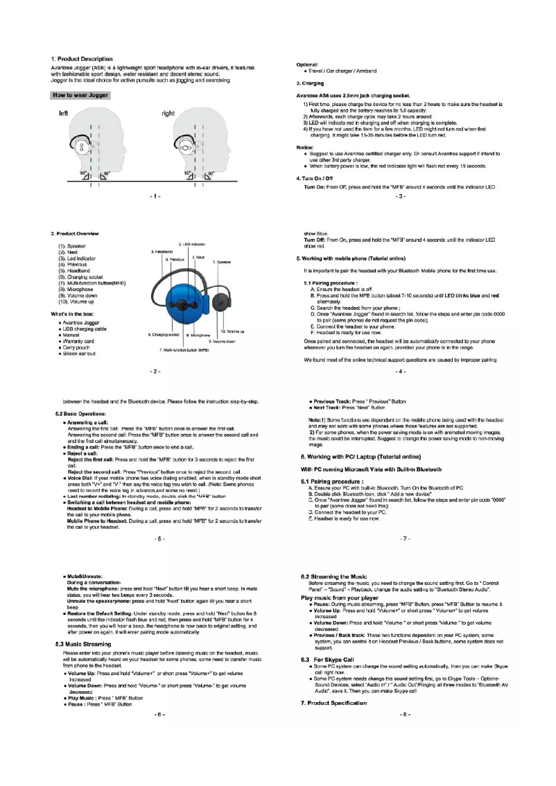 Page 1 de la notice Manuel utilisateur Avantree Jogger