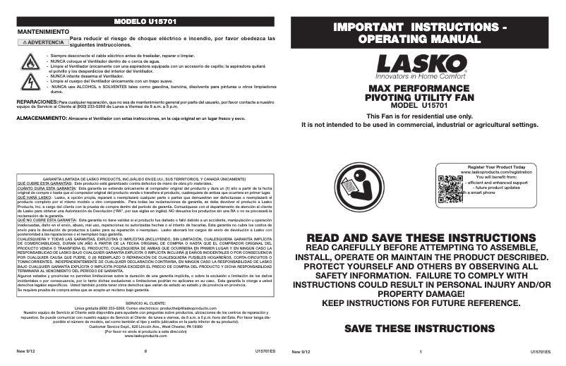 Page 1 de la notice Manuel utilisateur Lasko Max Performance U15701