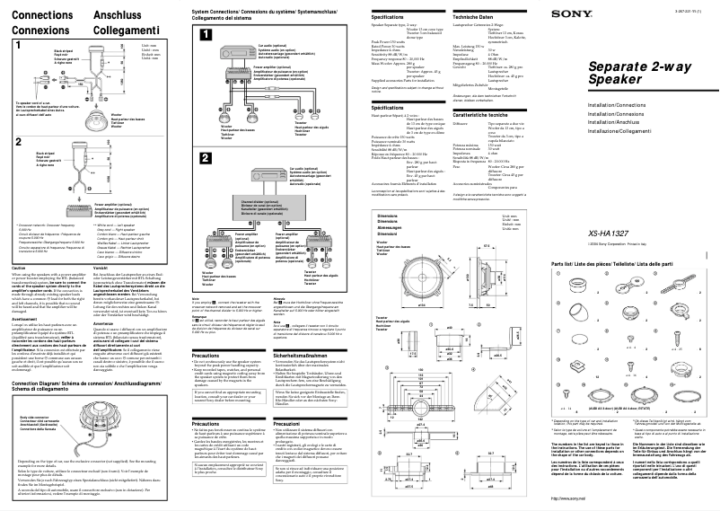 Page 1 de la notice Manuel utilisateur Sony XS-HA1327