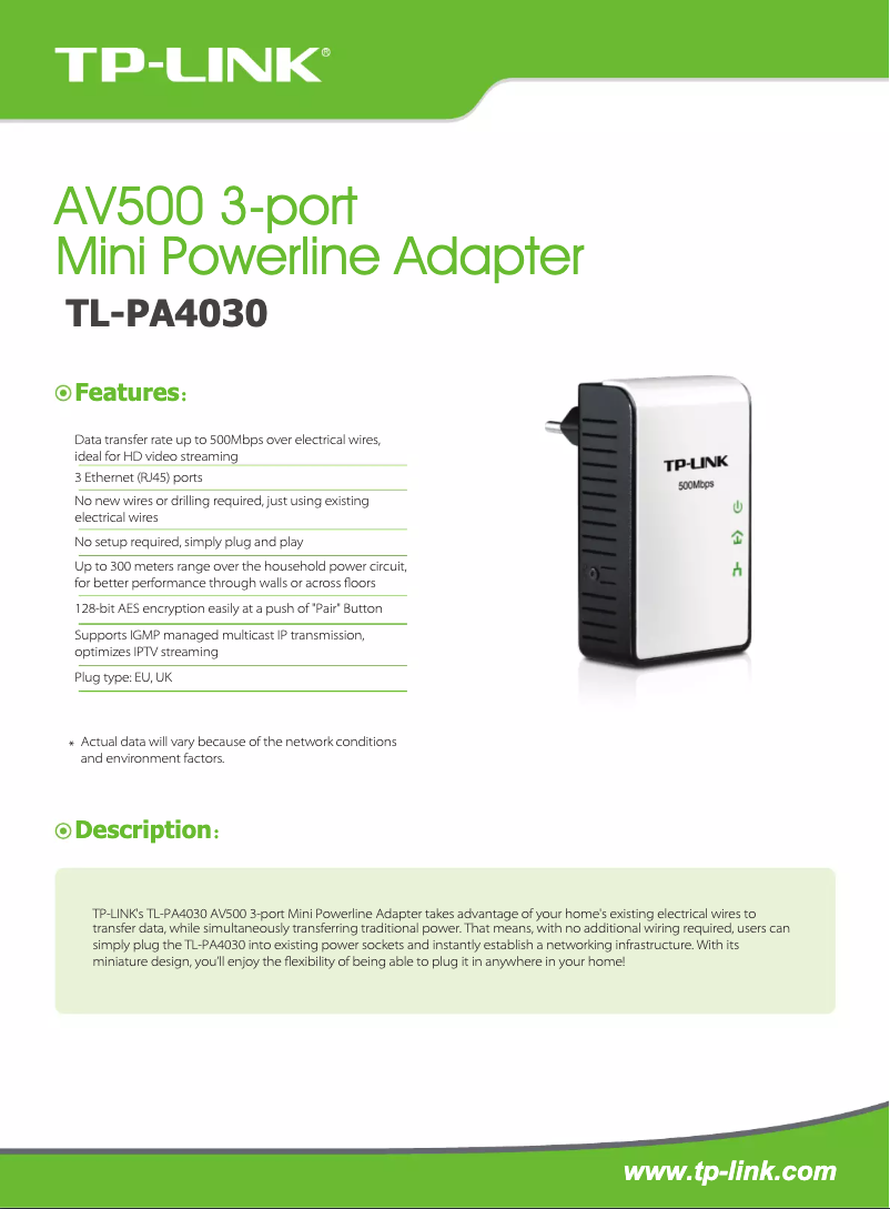 Page n°1 - Fiche technique TP-Link TL-PA4030