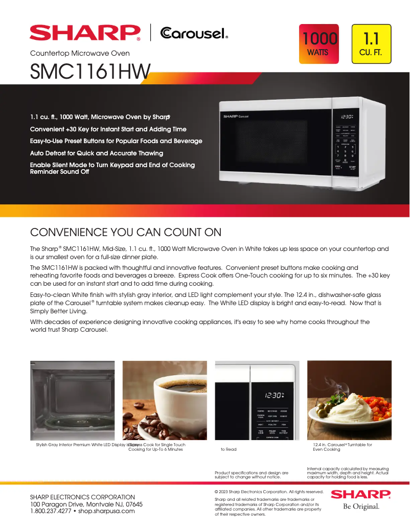 Page 1 de la notice Fiche technique Sharp SMC1161HW
