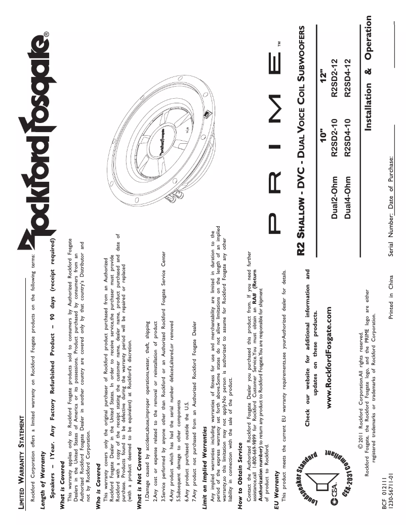 Página 1 del manual Manual de usuario Rockford Fosgate Prime R2SD4-12