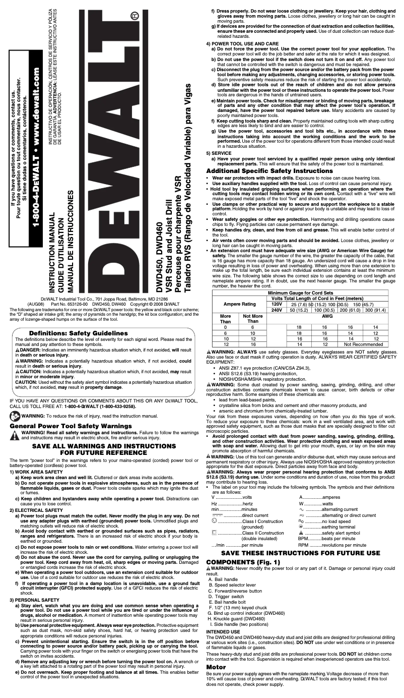 Page n°1 - Manuel utilisateur DeWalt DWD460