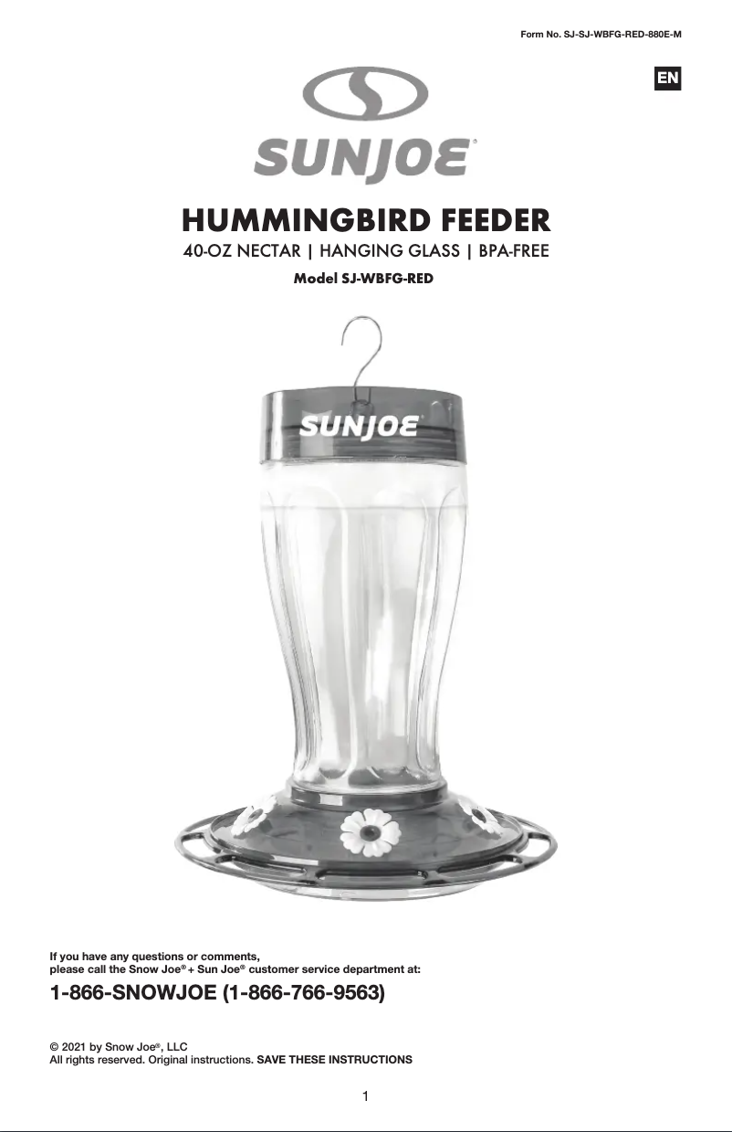 Page 1 de la notice Manuel utilisateur Sun Joe SJ-WBFG-RED