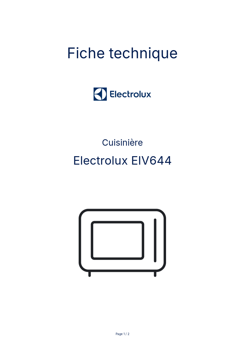 Page n°1 - Fiche technique Electrolux EIV644