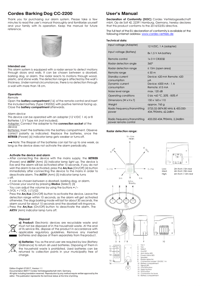 Page 1 de la notice Manuel utilisateur Cordes CC-2200