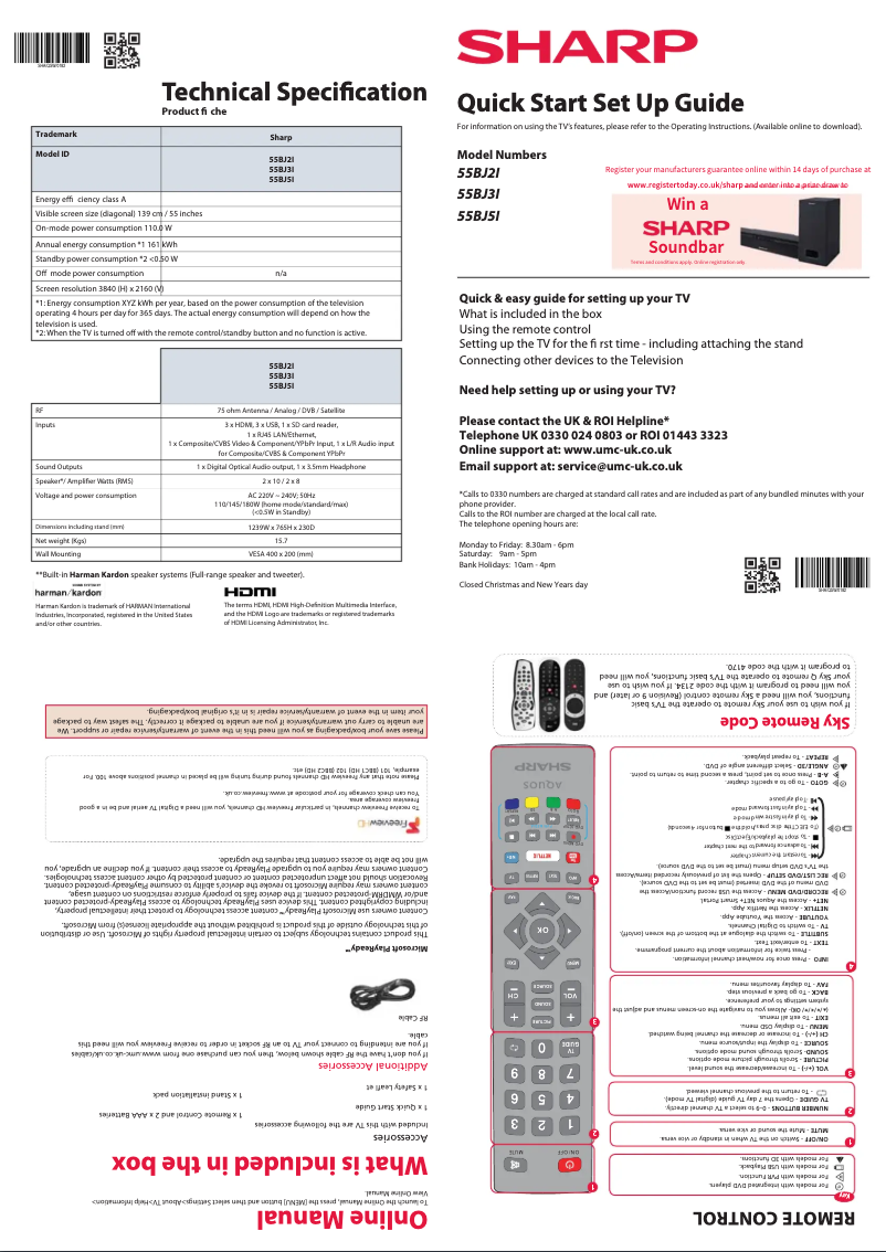Page 1 de la notice Guide de démarrage rapide Sharp 55BJ3I