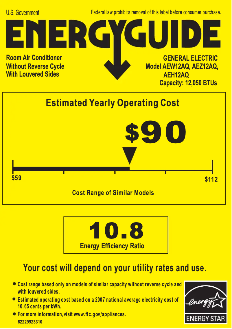 Page n°1 - Label énergétique GE AEZ12AQ