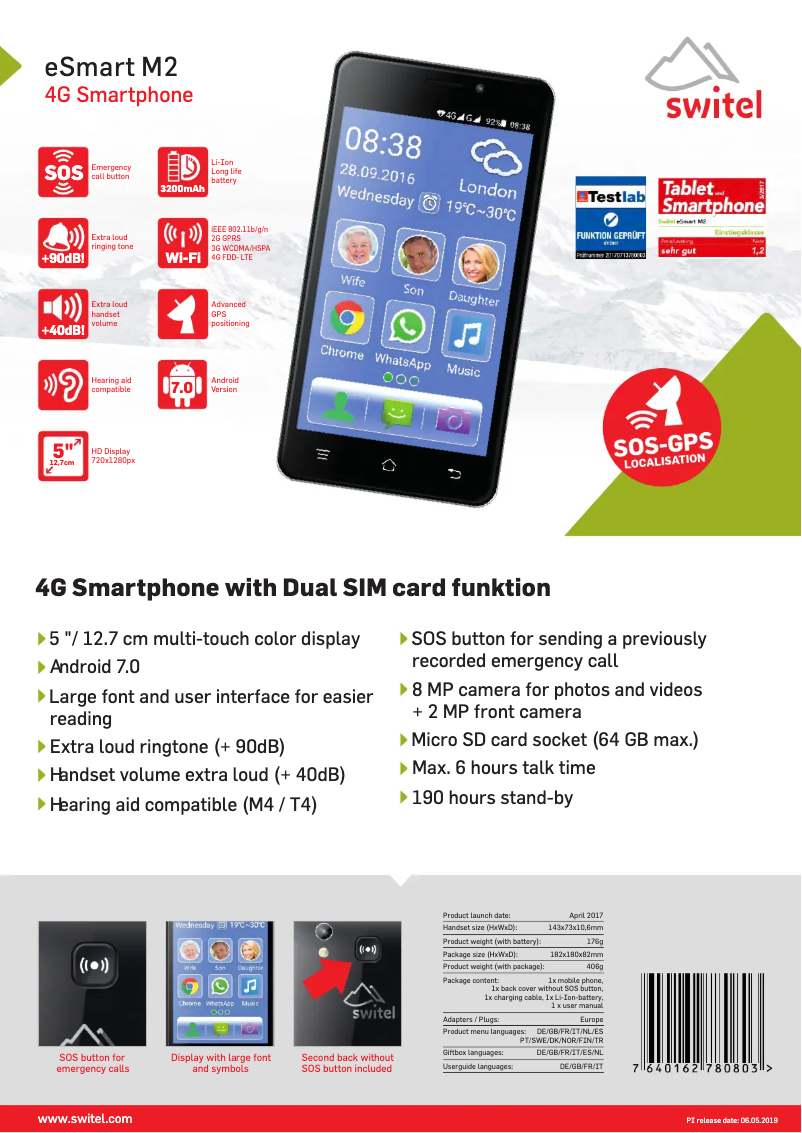 Page 1 de la notice Fiche technique Switel ESmart M2