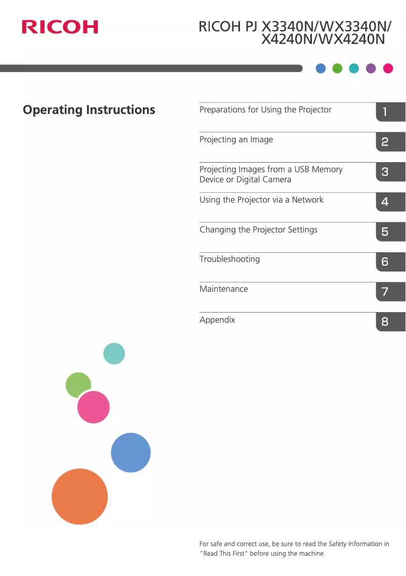 Image de la première page du manuel de l'appareil PJ WX4240N