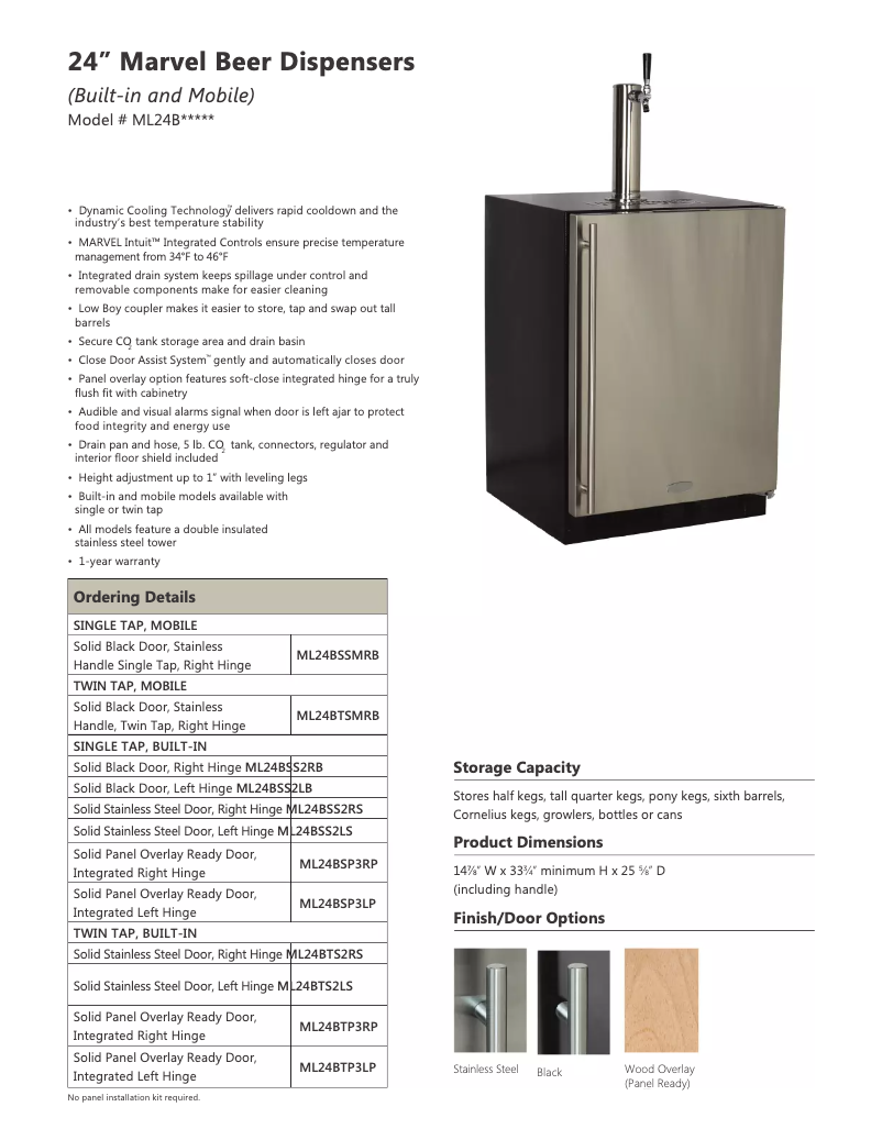 Page 1 de la notice Fiche technique Marvel ML24BSS2LS