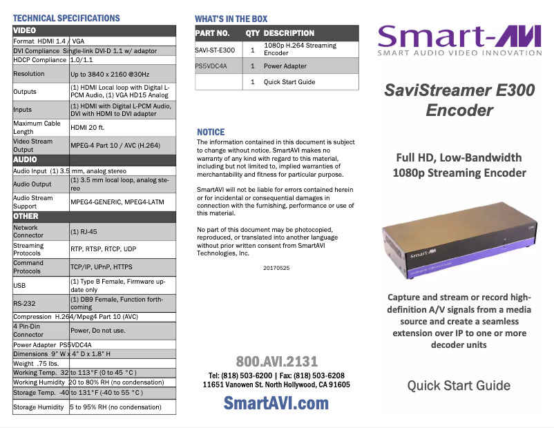 Page n°1 - Manuel utilisateur Smart-AVI E300
