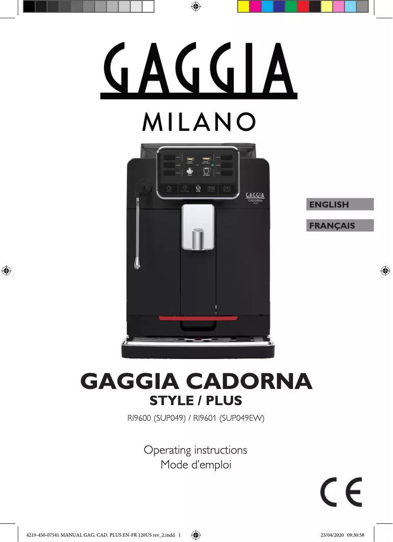 Page 1 de la notice Manuel utilisateur Gaggia Cadorna Plus