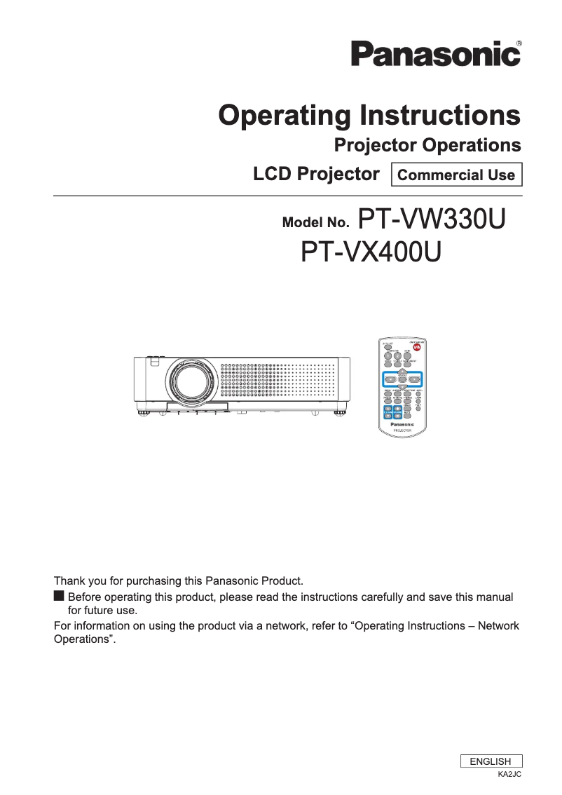 Image de la première page du manuel de l'appareil PT-VW330U