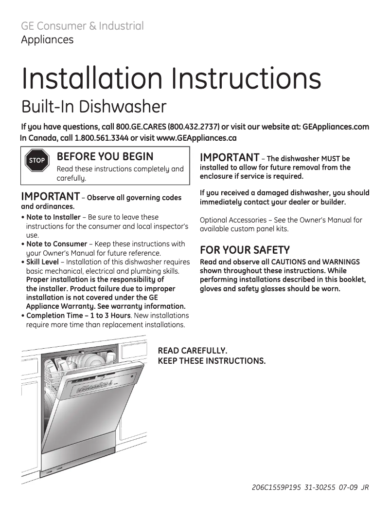Page n°1 - Guide d'installation Hotpoint HDA2100RBB