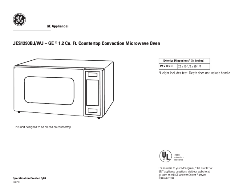 Page n°1 - Fiche technique GE JES1290WJ