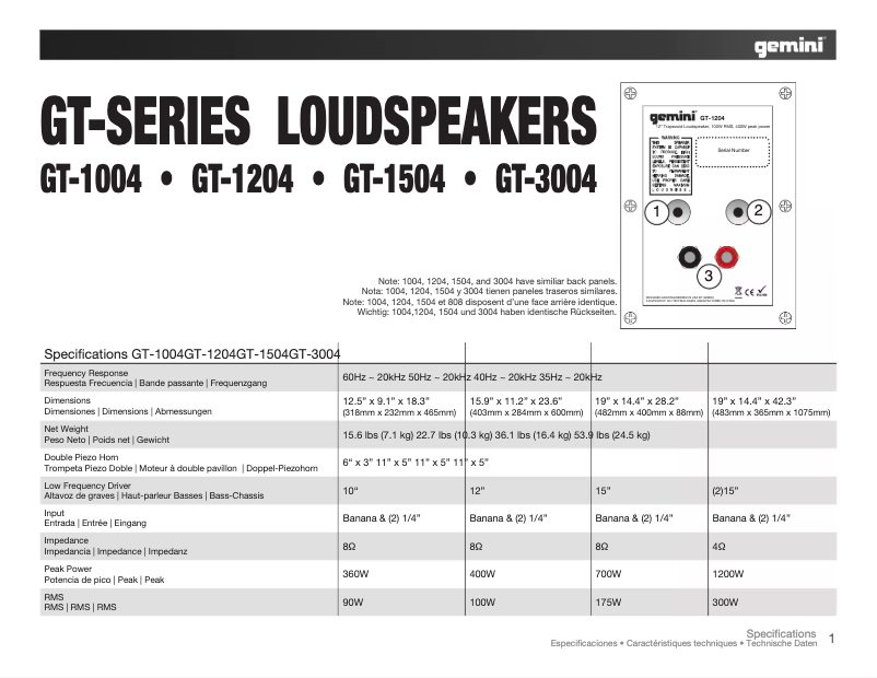 Page n°1 - Manuel utilisateur Gemini GT-1204