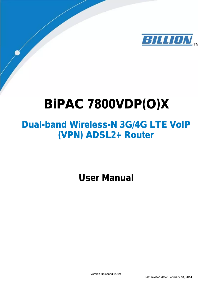 Image de la première page du manuel de l'appareil BiPAC 7800VDP(O)X
