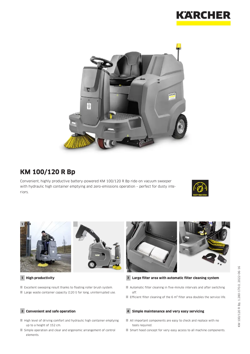 Page 1 de la notice Fiche technique Kärcher KM 100/120 R G