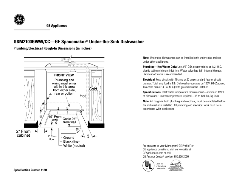 Page 1 de la notice Fiche technique GE GSM2100GCC