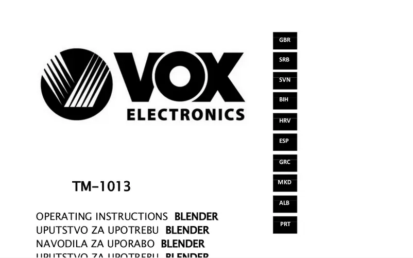 Page 1 de la notice Manuel utilisateur VOX TM1013