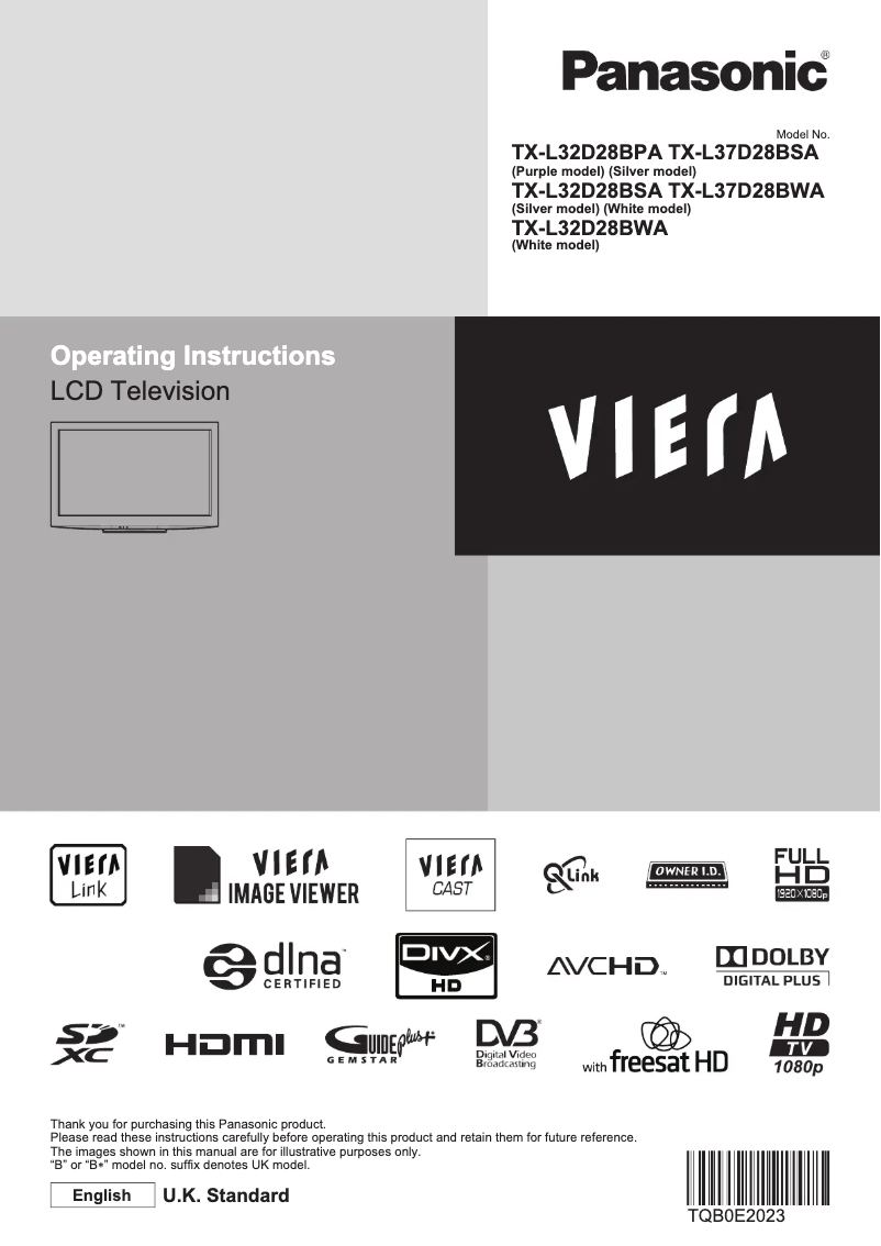 Page 1 de la notice Manuel utilisateur Panasonic Viera TX-L32D28BWA