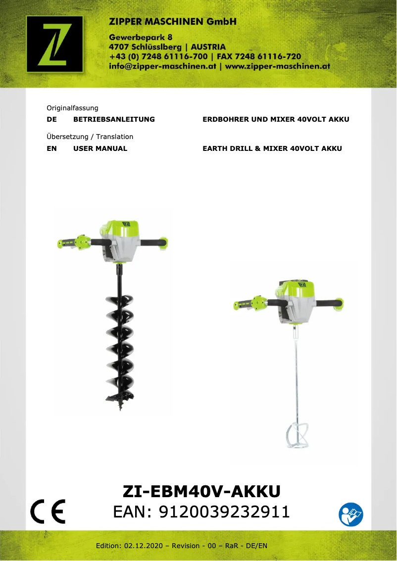 Page n°1 - Manuel utilisateur Zipper ZI-EBM40V-AKKU