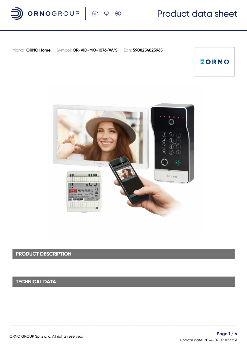 Page 1 de la notice Fiche technique Vibell OR-VID-MO-1076