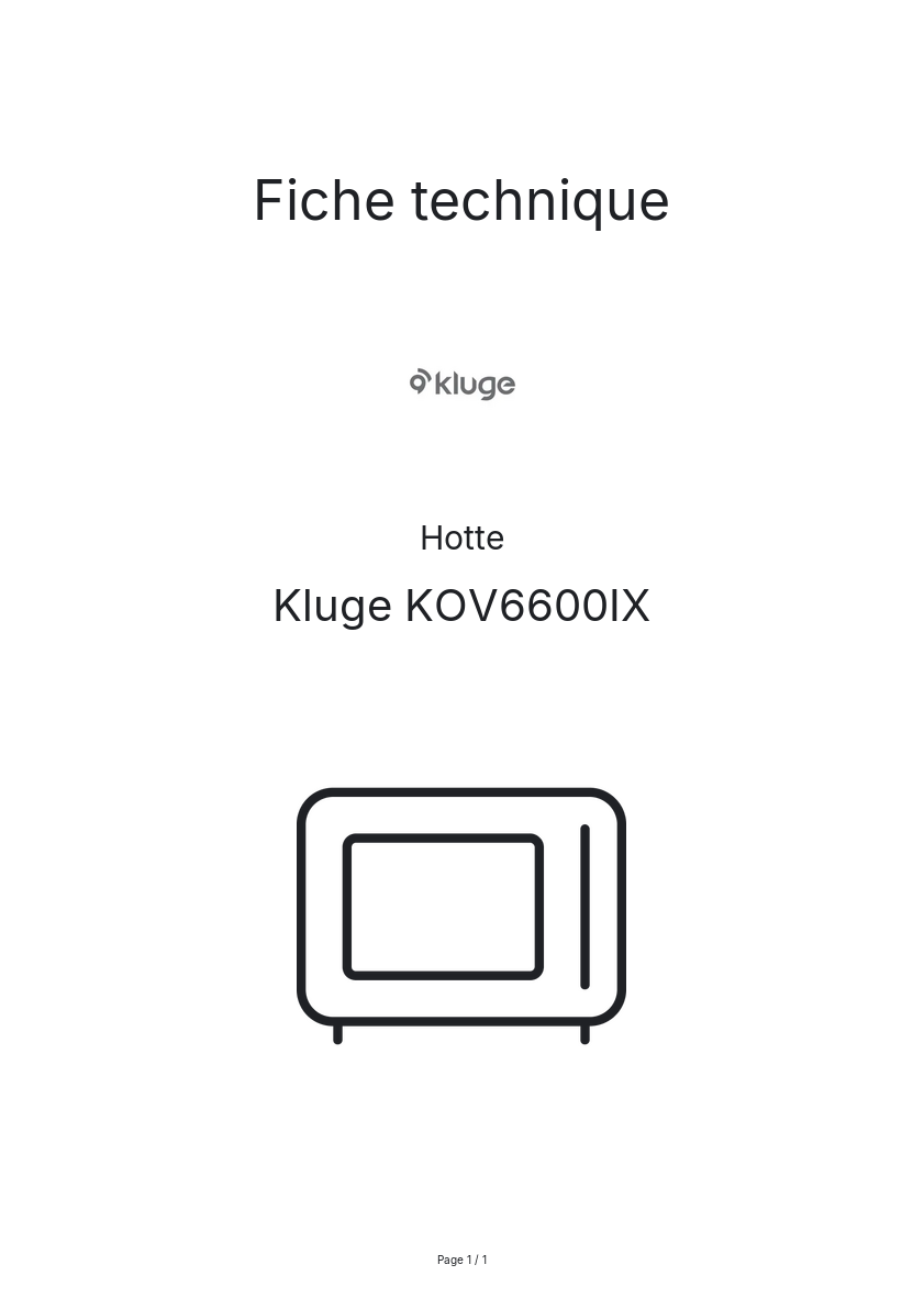 Page n°1 - Fiche technique Kluge KOV6600IX