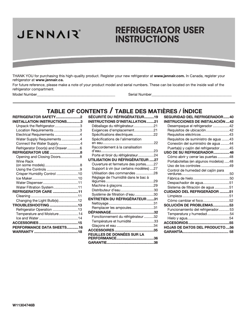 Page n°1 - Manuel utilisateur JennAir JFC2290REP