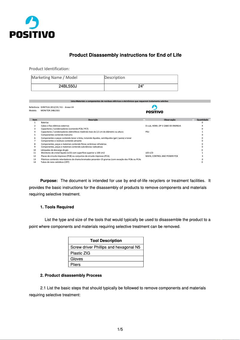 Page 1 de la notice Manuel utilisateur Positivo 24BL550J