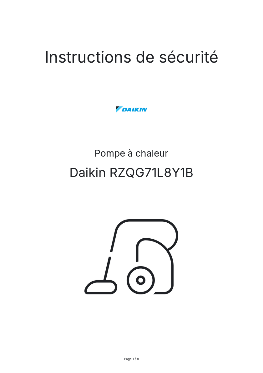 Page n°1 - Instructions de sécurité Daikin RZQG71L8Y1B