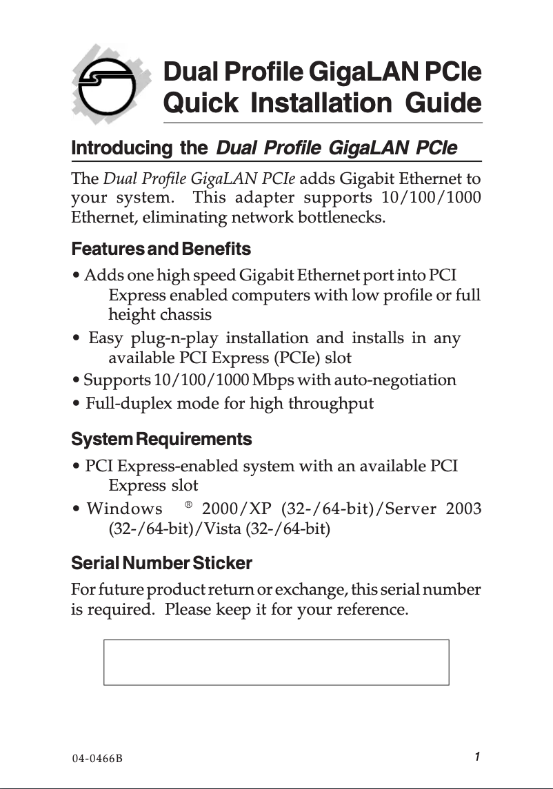 Page 1 de la notice Manuel utilisateur Siig CN-GP1021-S1