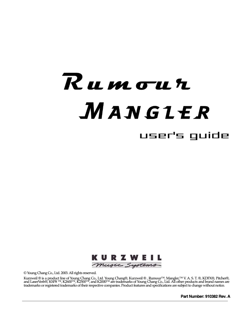 Page 1 de la notice Manuel utilisateur Kurzweil Mangler