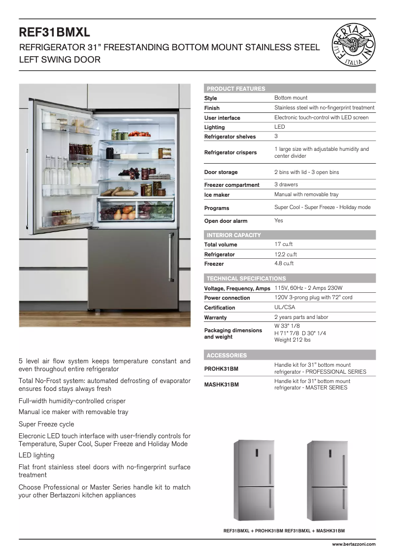 Page n°1 - Fiche technique Bertazzoni REF31BMXL