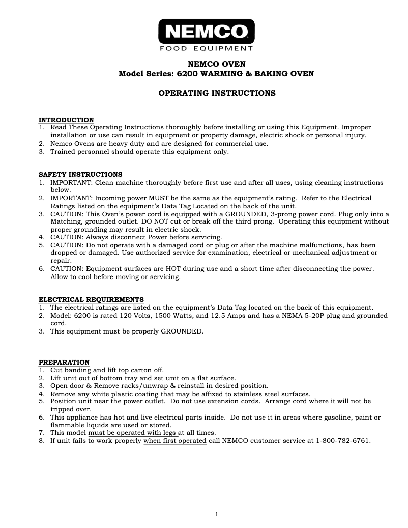Page n°1 - Manuel utilisateur Nemco 6200