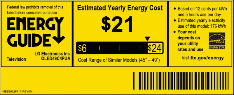 Page 1 de la notice Label énergétique LG OLED48C4PUA
