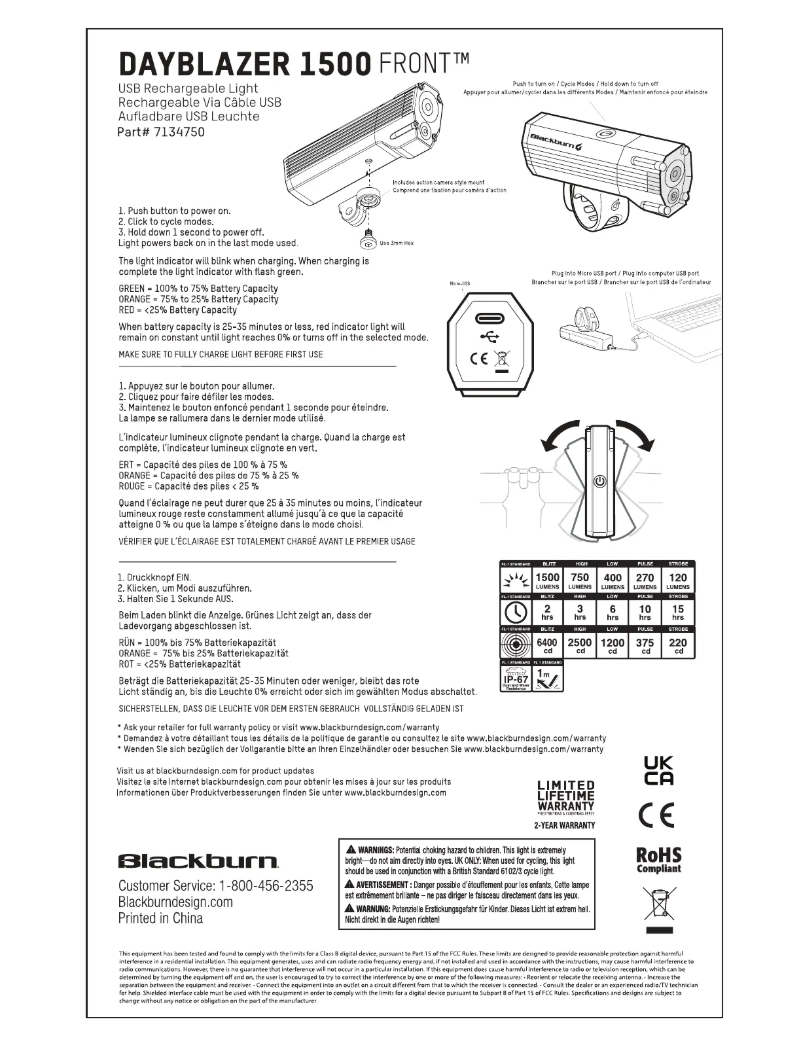 Page 1 de la notice Manuel utilisateur Blackburn Dayblazer 1500