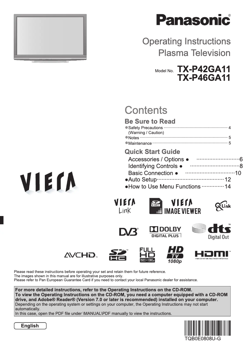 Page 1 de la notice Manuel utilisateur Panasonic Viera TX-P46GA11