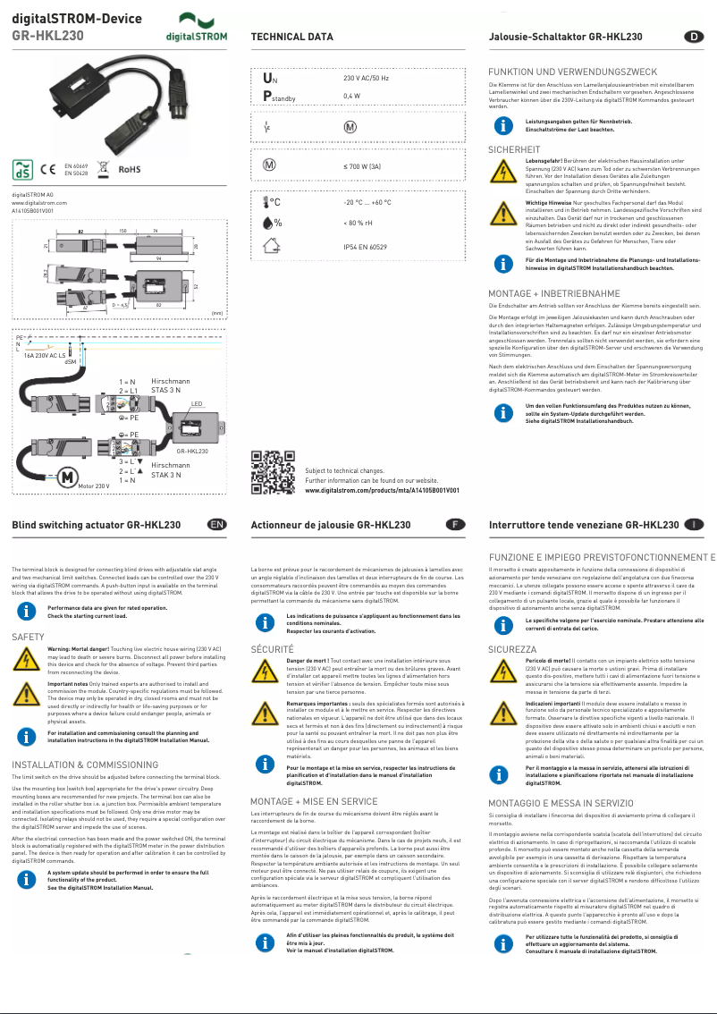 Page 1 de la notice Manuel utilisateur digitalSTROM GR-HKL230