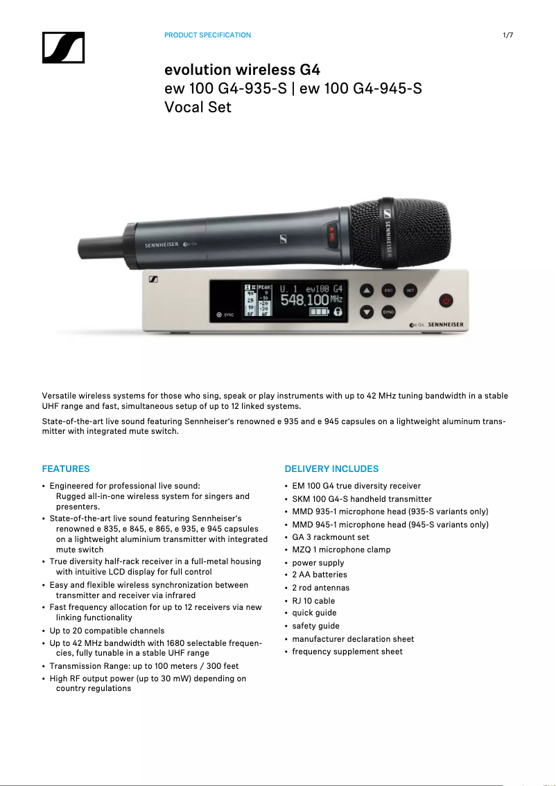 Page 1 de la notice Manuel utilisateur Sennheiser MMD 945