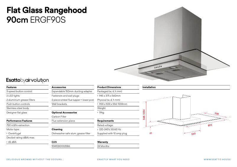 Página 1 del manual Ficha técnica Esatto ERGF90S