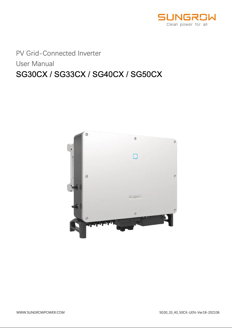 Page n°1 - Manuel utilisateur Sungrow SG40CX