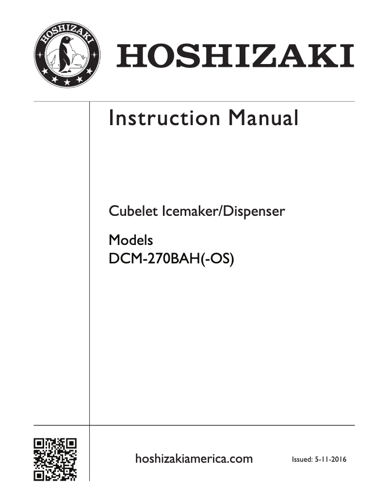 Page 1 de la notice Guide d'installation Hoshizaki DCM-270BAH