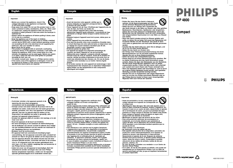 Page 1 de la notice Manuel utilisateur Philips HP4800