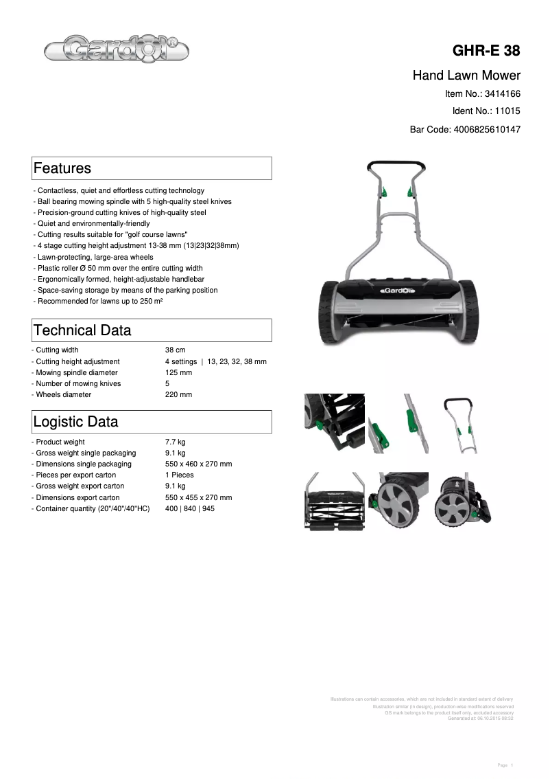 Page n°1 - Fiche technique Gardol GHR-E 38