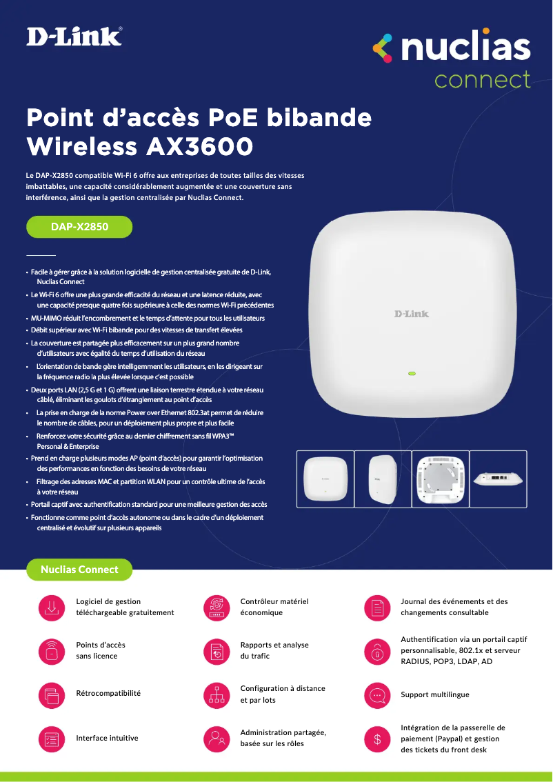 Page 1 de la notice Fiche technique D-Link DAP-X2850