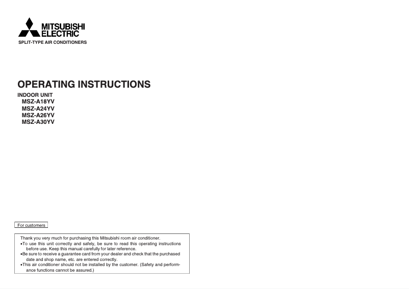 Page n°1 - Manuel utilisateur Mitsubishi MSZ-A30YV