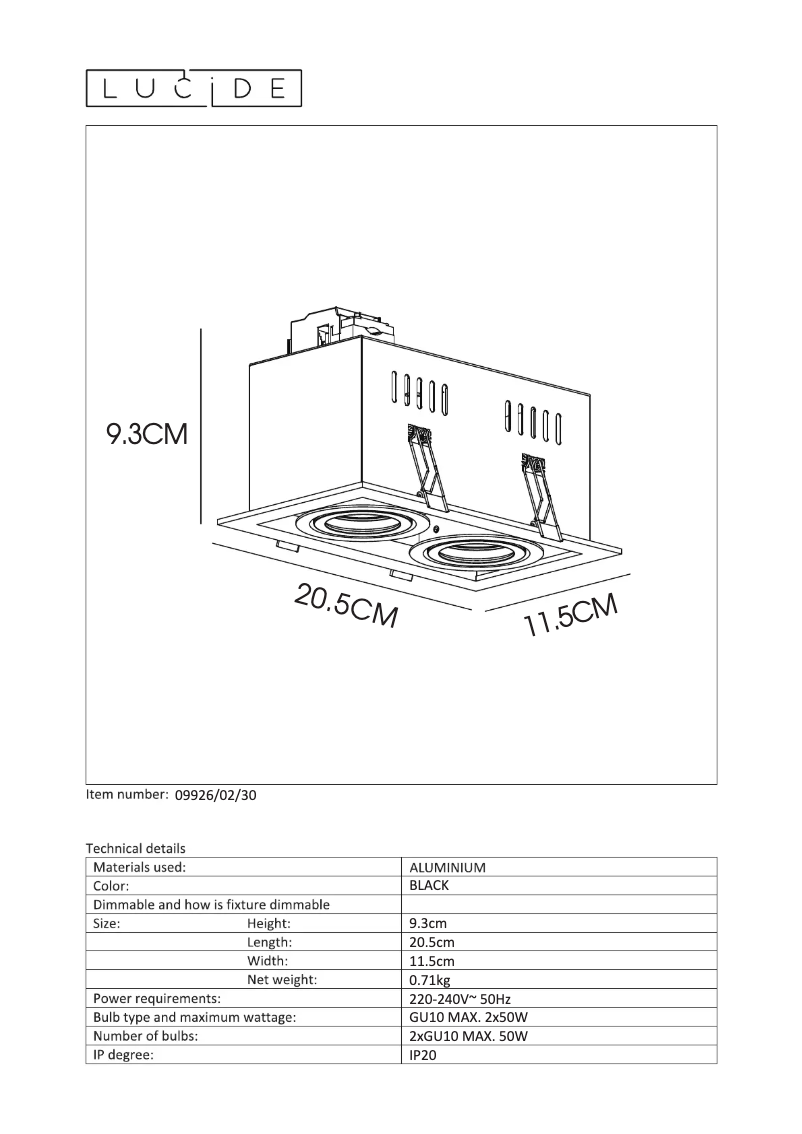 Page 1 de la notice Manuel utilisateur Lucide Chimney 09926/02/30